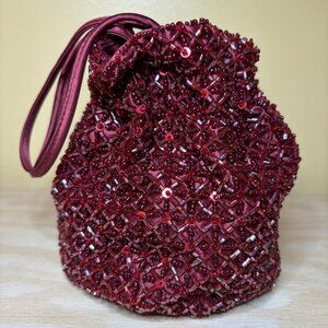 Ann Taylor Satin, Sequin, and Beaded Wristlet Pouch in Burgundy Red **LIKE NEW**